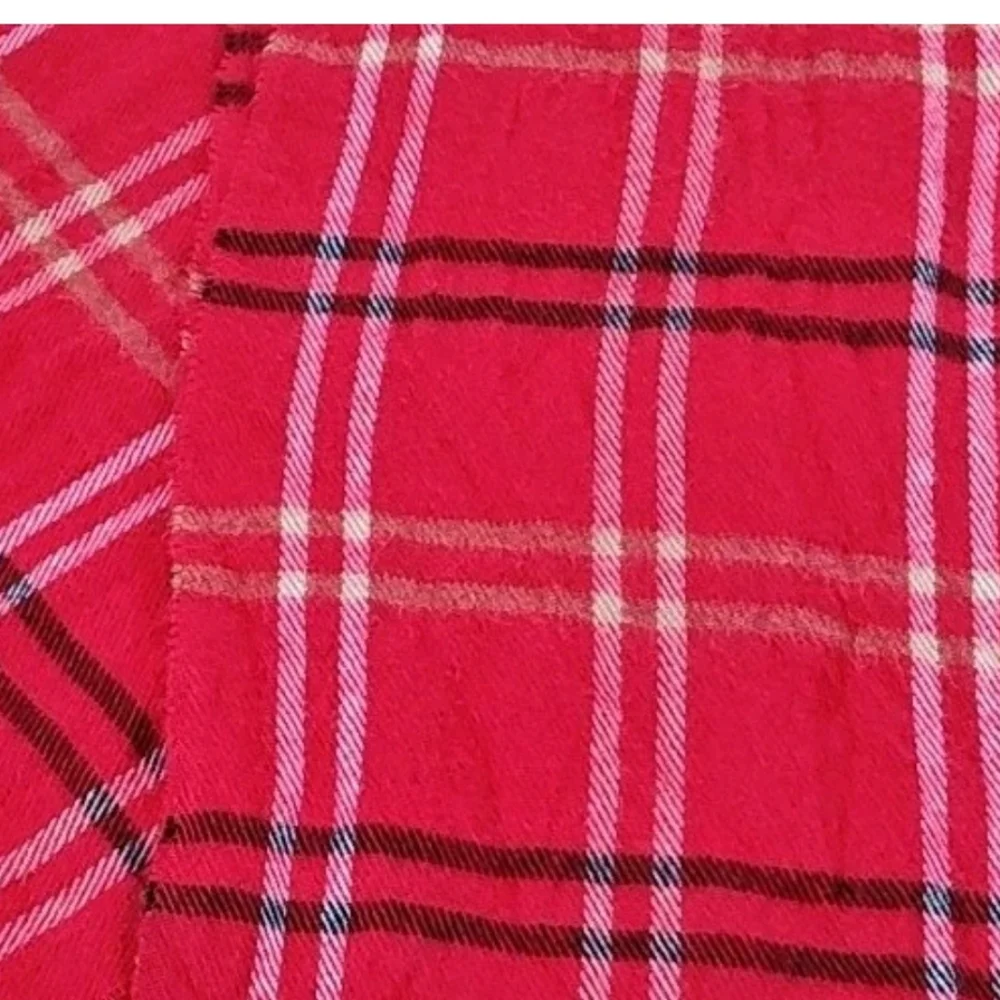 Cejon Italian Acrylic Fringed Long Neck Scarf Red Tartan Plaid Holiday Ski 11/62